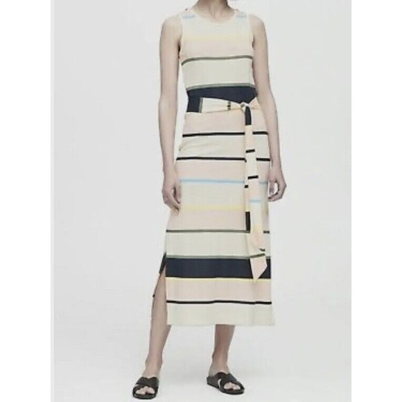 Banana Republic Dress Size Small Knit Striped Color Block Midi Pink Multi - Picture 1 of 9
